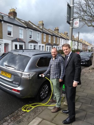 Cllr Cook with Mandrake Road resident Matthew Paterson who said the new lampost chargers are &quot;a game changer&quot;