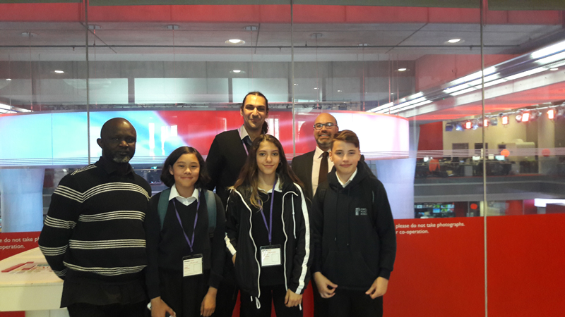 From left. Portland Place caretaker Joe Akyeampong, Tashi Feinstein, Lara Newell, head of year 8 Toni Tasic, Russell Winnard from Young Enterprise and Ezra Button.